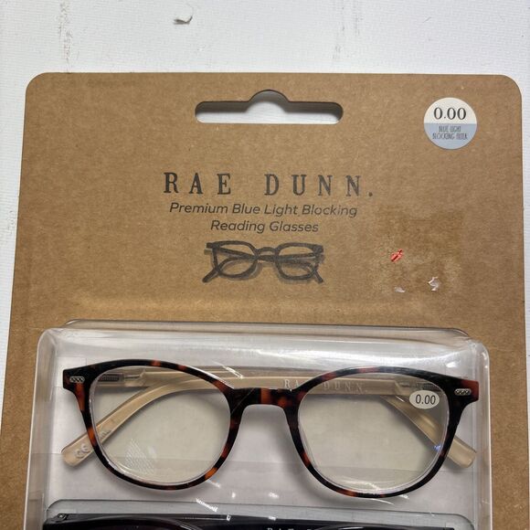 Rae Dunn  2 Pair Blue Light Blocking Reading Glasses & 1 Case  ~ Brown & Clear - Picture 3 of 13